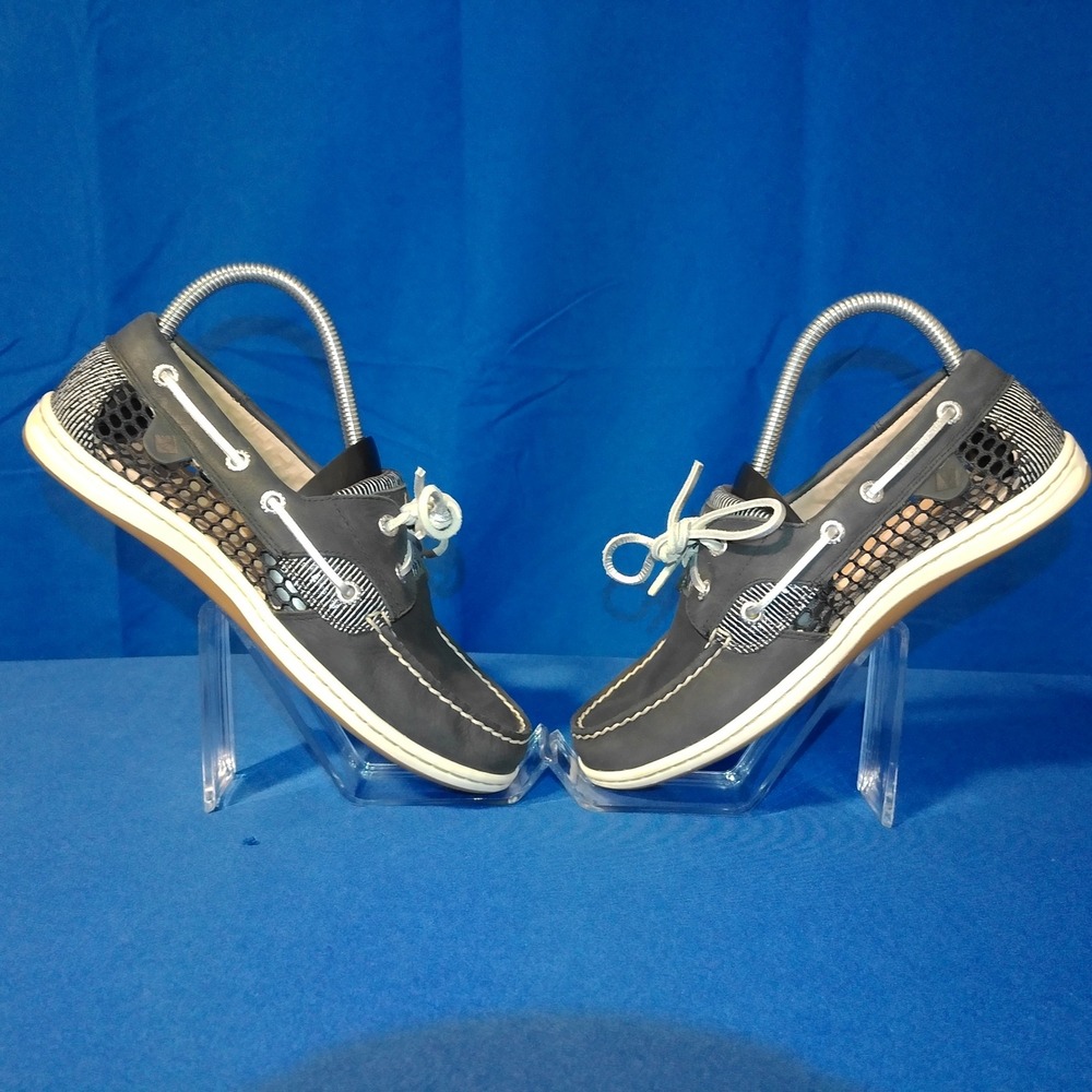 Sperry Top-Sider Navy Blue Mesh Boat Shoes Striped Nautical Flats Womens 7.5